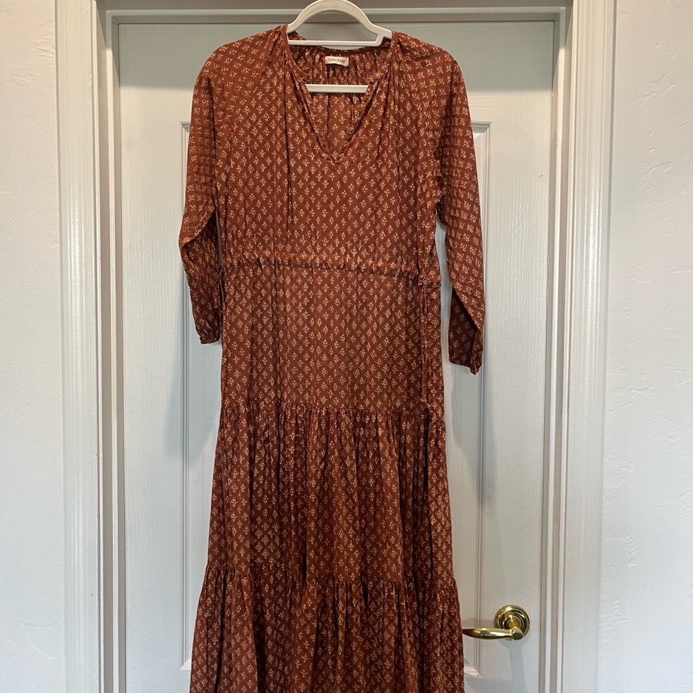 Rust Floral Tiered Maxi Dress with V-Neck